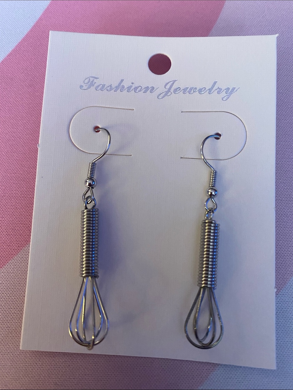 Fashion Jewelry Silver Baker Whisk Charm Drop Earrings
